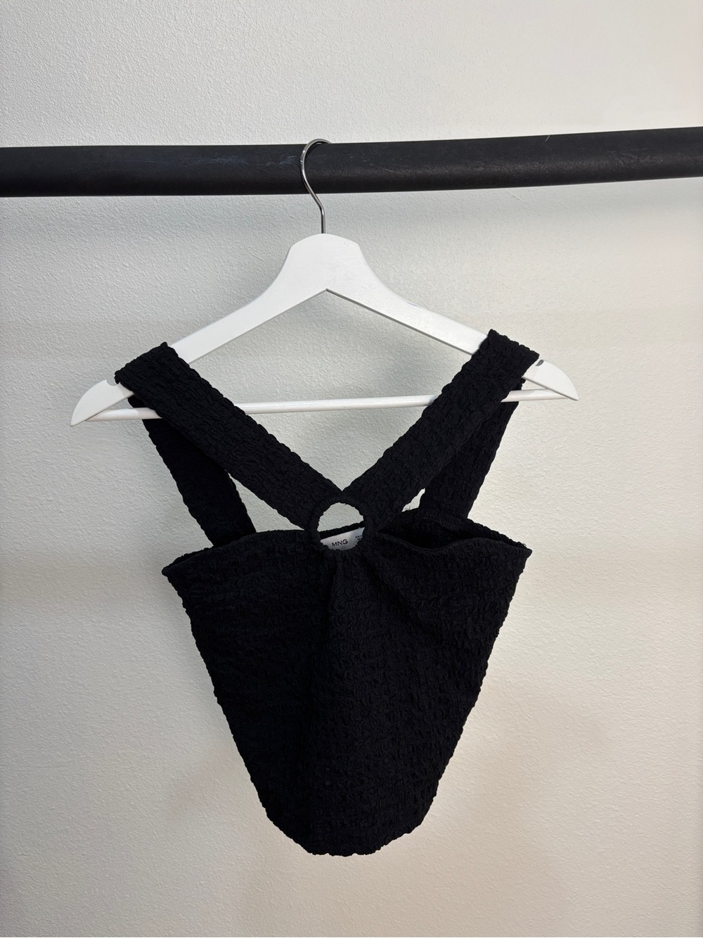 Mango Black Textured Cross-Back Cropped Cami
